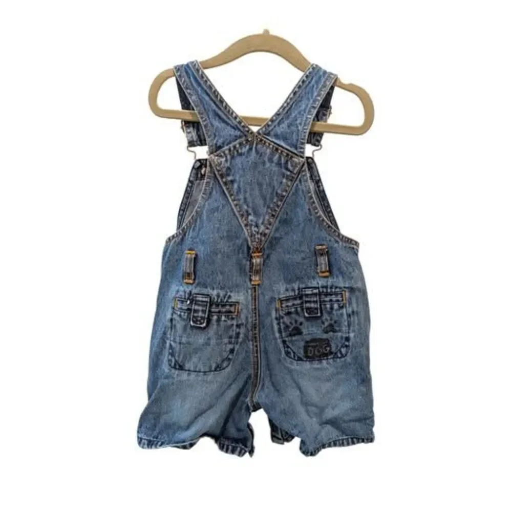 Vintage Baby Gap Dog 90s Overalls Denim Toddler Boys Girls Paw Print 12-18m